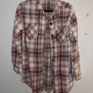 Maurices Pink and Tan Plaid fleece top